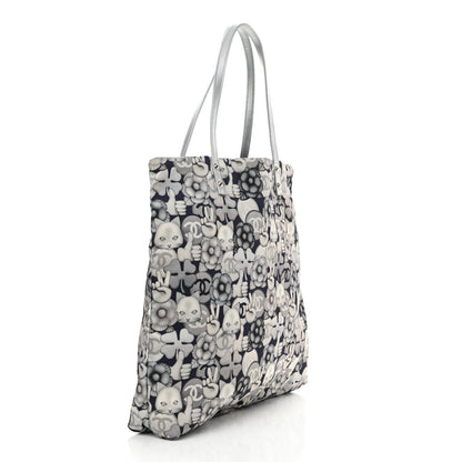 Nylon Cat Emoticon Tote Navy Silver
