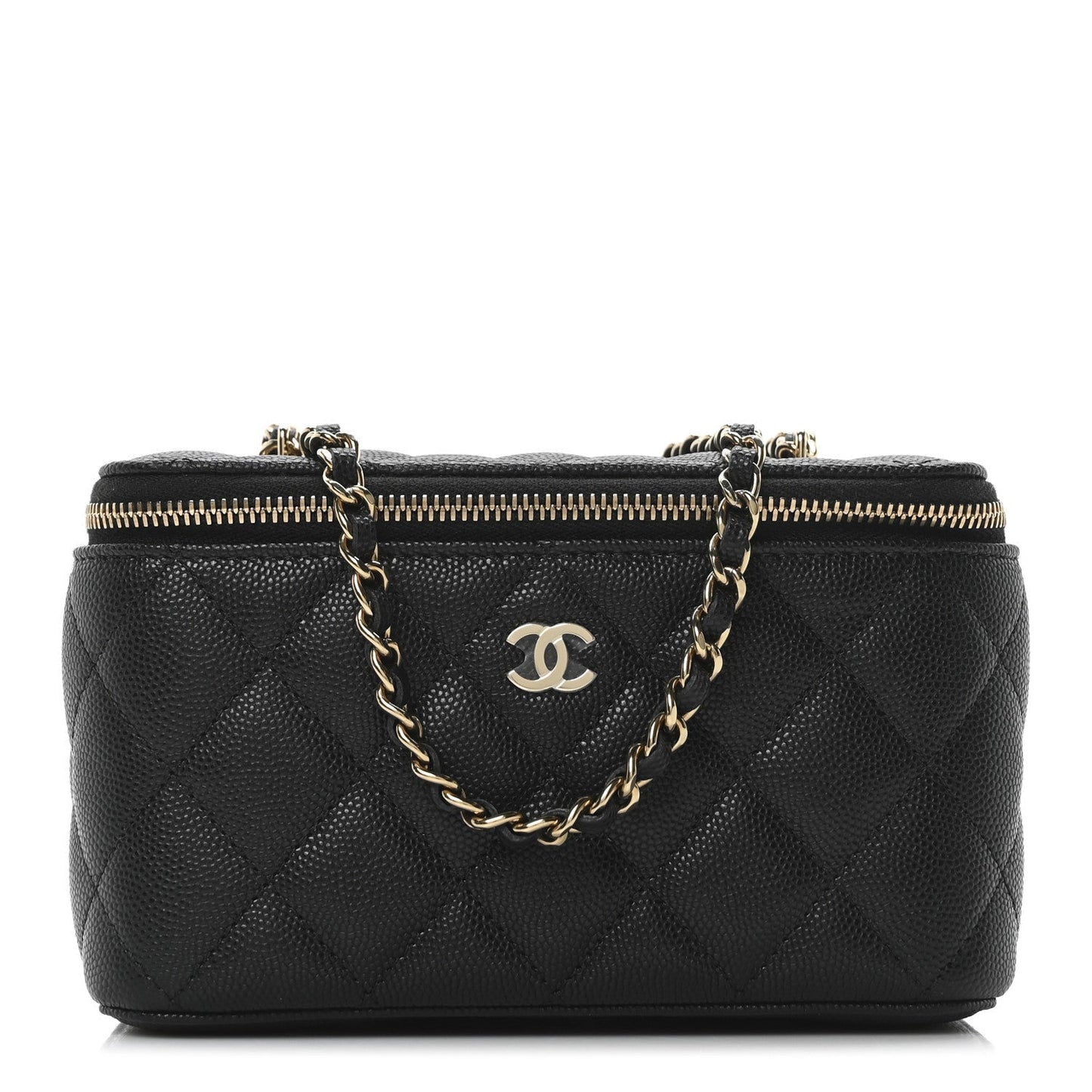 Caviar Quilted Small Vanity Case With Chain Black