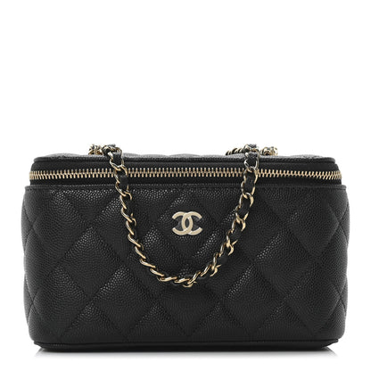 Caviar Quilted Small Vanity Case With Chain Black