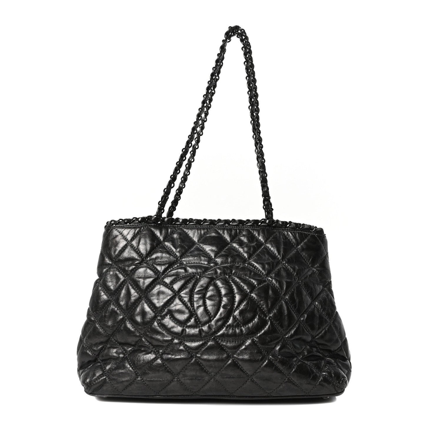 Metallic Aged Calfskin Quilted Small Chain Me Tote Dark Silver
