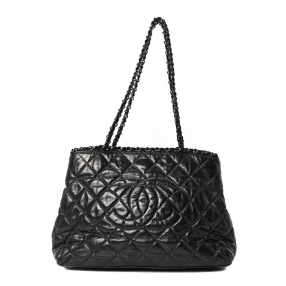 Metallic Aged Calfskin Quilted Small Chain Me Tote Dark Silver