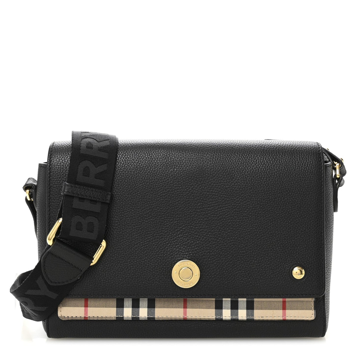 Coated Canvas Calfskin Vintage Check Medium Note Crossbody Bag Black