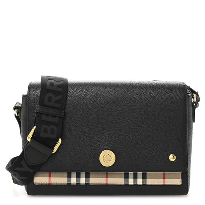 Coated Canvas Calfskin Vintage Check Medium Note Crossbody Bag Black