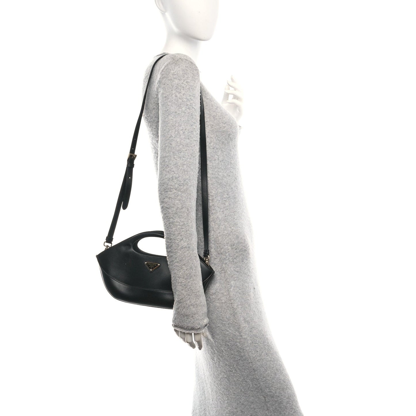 City Calfskin Medium Metal Triangle Logo Bag Black