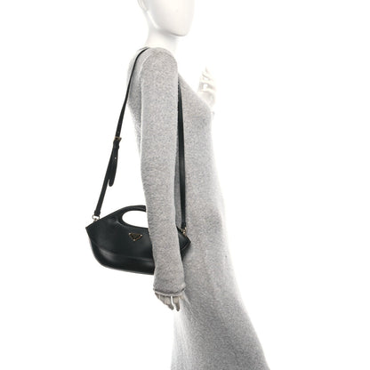 City Calfskin Medium Metal Triangle Logo Bag Black