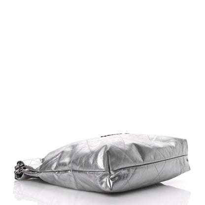 Metallic Calfskin Quilted Small Chanel 22 Silver