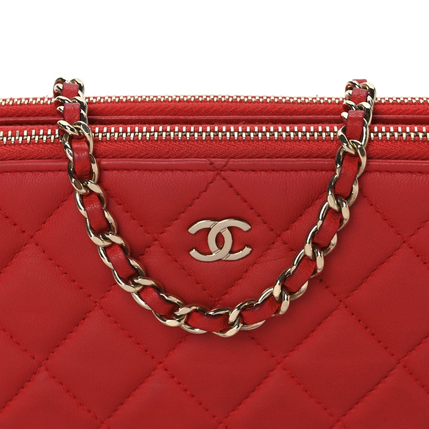 Lambskin Quilted Small Clutch With Chain Red