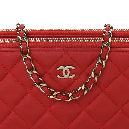 Lambskin Quilted Small Clutch With Chain Red