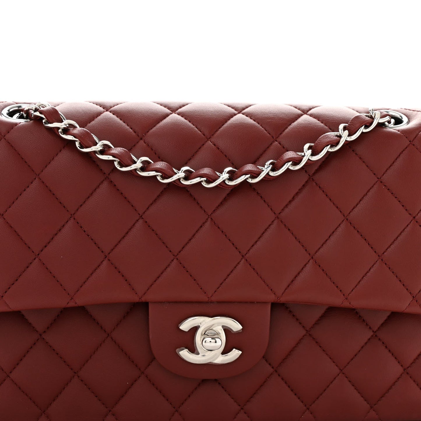 Lambskin Quilted Medium Double Flap Burgundy