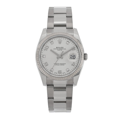 Stainless Steel 18K White Gold Diamond 34mm Oyster Perpetual Date Watch Silver 115234