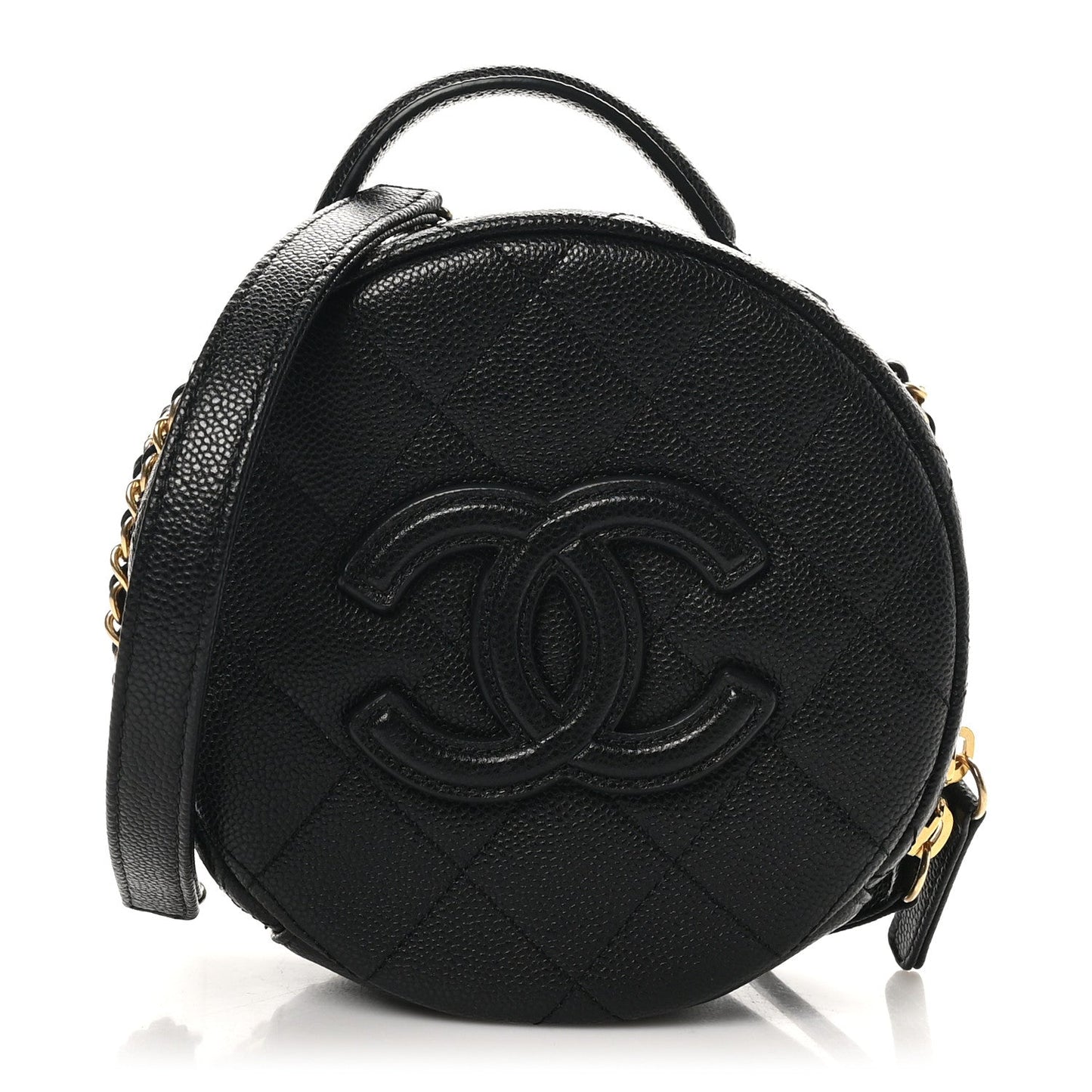 Caviar Quilted Small Round Vanity With Chain Black