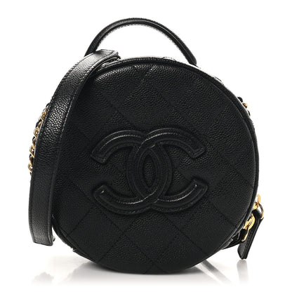 Caviar Quilted Small Round Vanity With Chain Black
