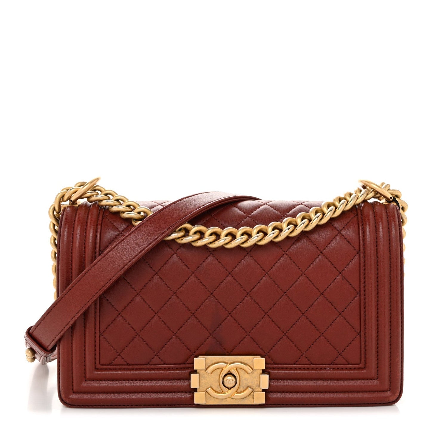 Lambskin Quilted Medium Boy Flap Burgundy