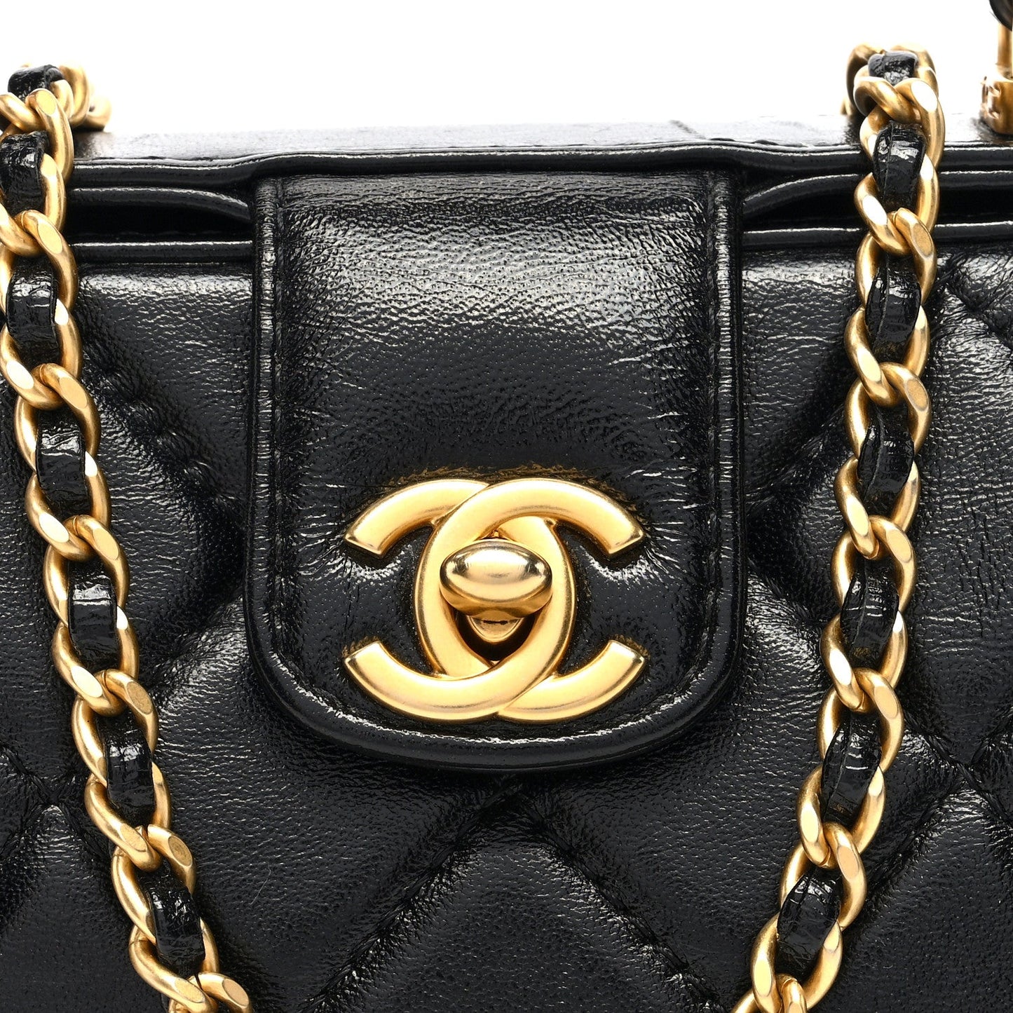 Shiny Lambskin Quilted Mini Cocodoc Top Handle Bag Black