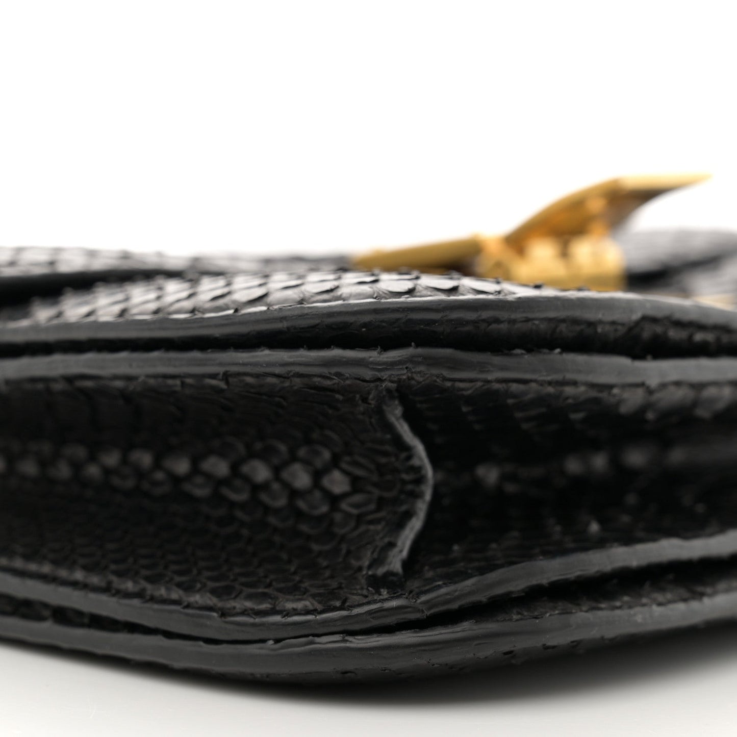 Snakeskin Medium Classic Box Flap Bag Black