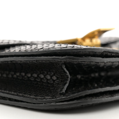 Snakeskin Medium Classic Box Flap Bag Black