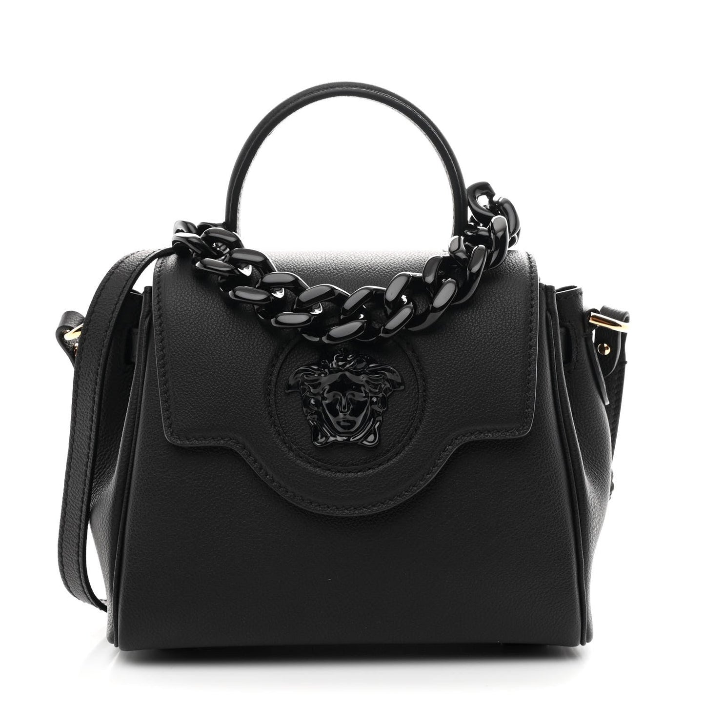 Grained Calfskin Small La Medusa Top Handle Bag Black
