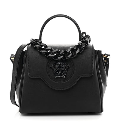 Grained Calfskin Small La Medusa Top Handle Bag Black