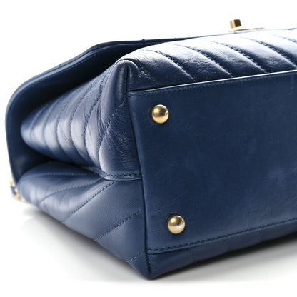 Aged Calfskin Chevron Quilted Small Coco Handle Flap Blue