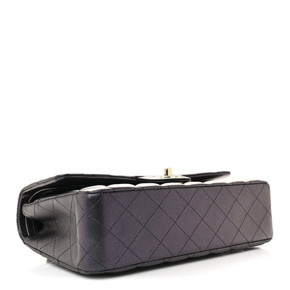 Iridescent Lambskin Quilted Medium Double Flap Black