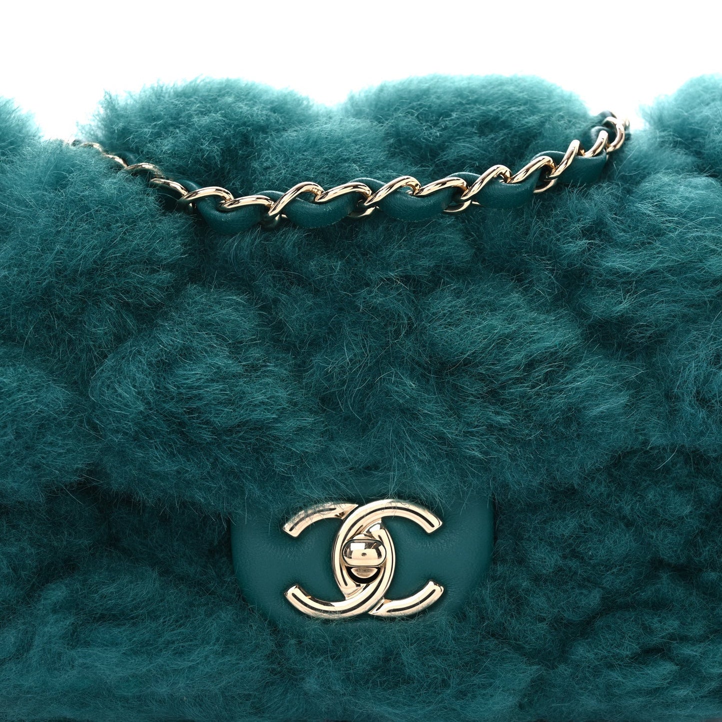 Shearling Lambskin Quilted Flap Green