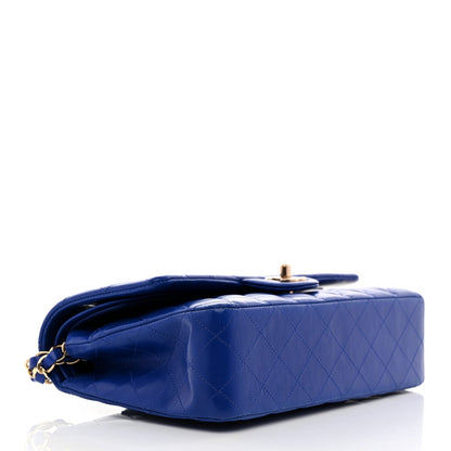 Lambskin Quilted Medium Double Flap Blue
