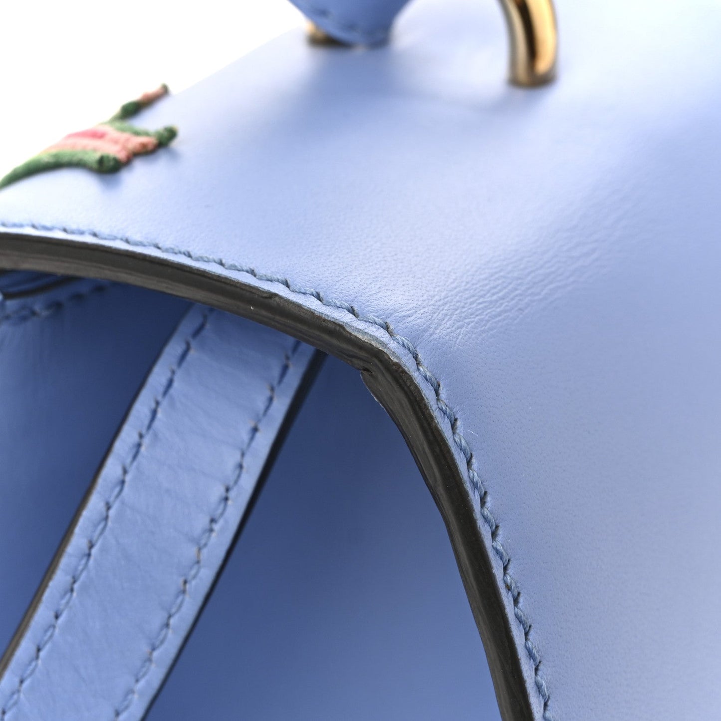 Calfskin Embroidered Medium Sylvie Top Handle Bag Clear Sky Blue