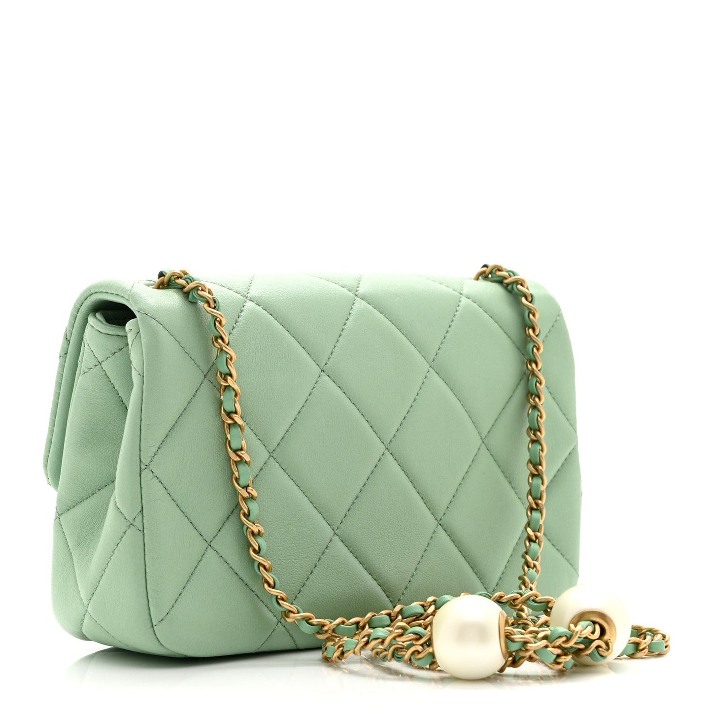 Lambskin Quilted Pearl Small Flap Light Green