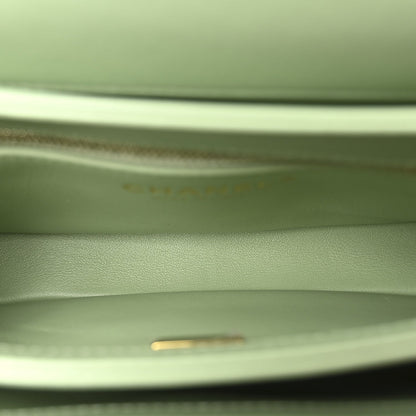 Lambskin Lacquered Quilted Mini Trendy CC Dual Handle Flap Bag Light Green