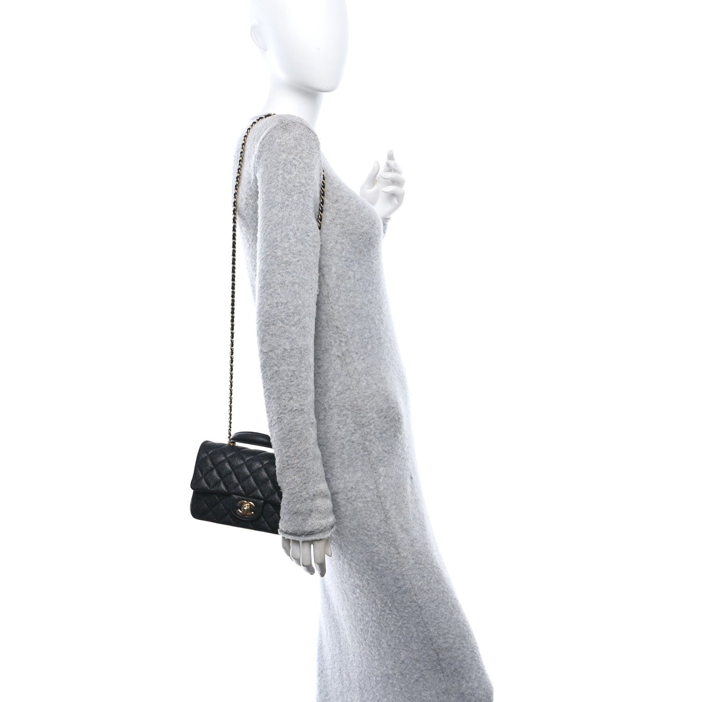 Caviar Quilted Mini Top Handle Rectangular Flap Black