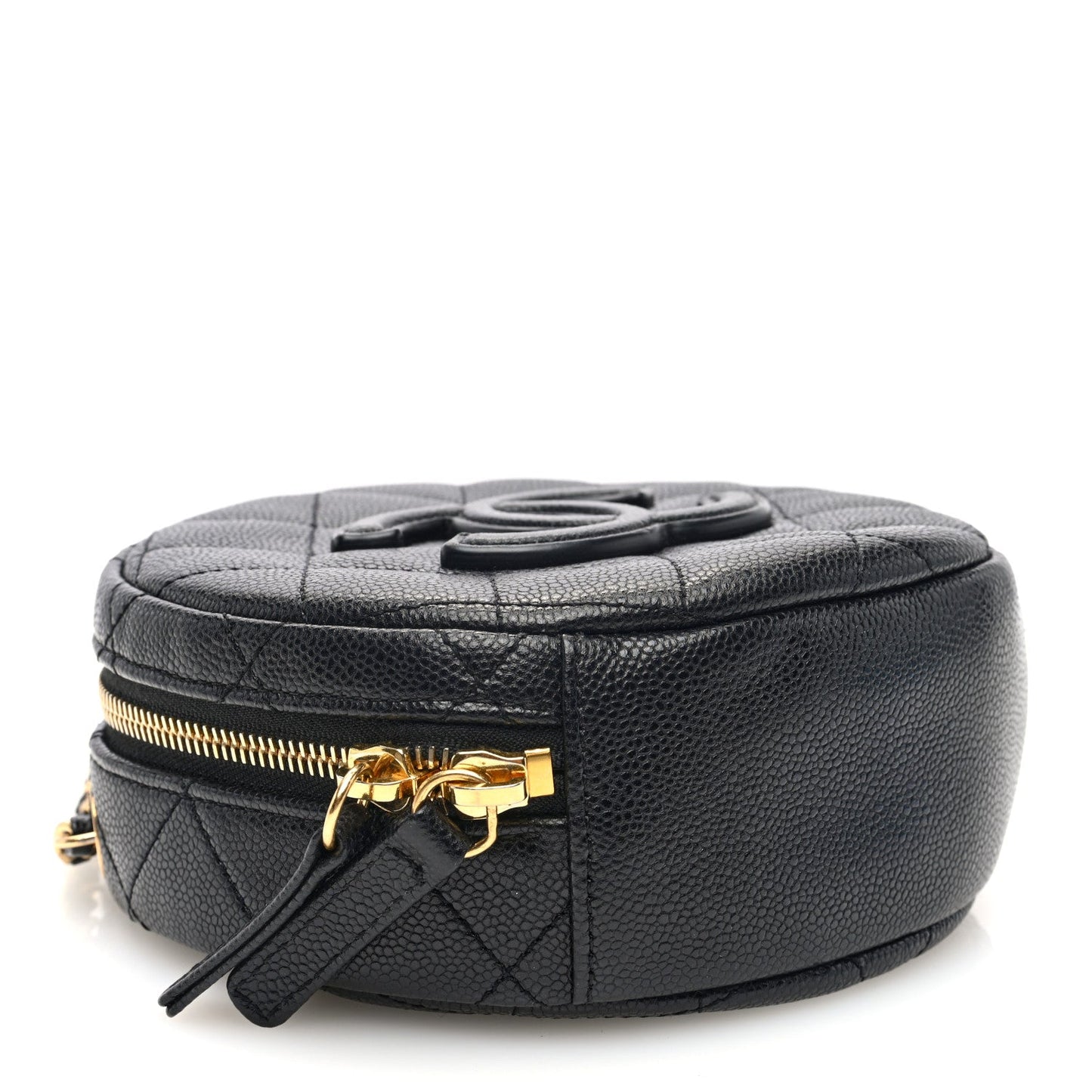 Caviar Quilted Small Round Vanity With Chain  Black