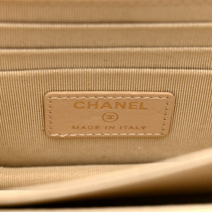 Metallic Lambskin Quilted Mini Wallet On Chain WOC Gold