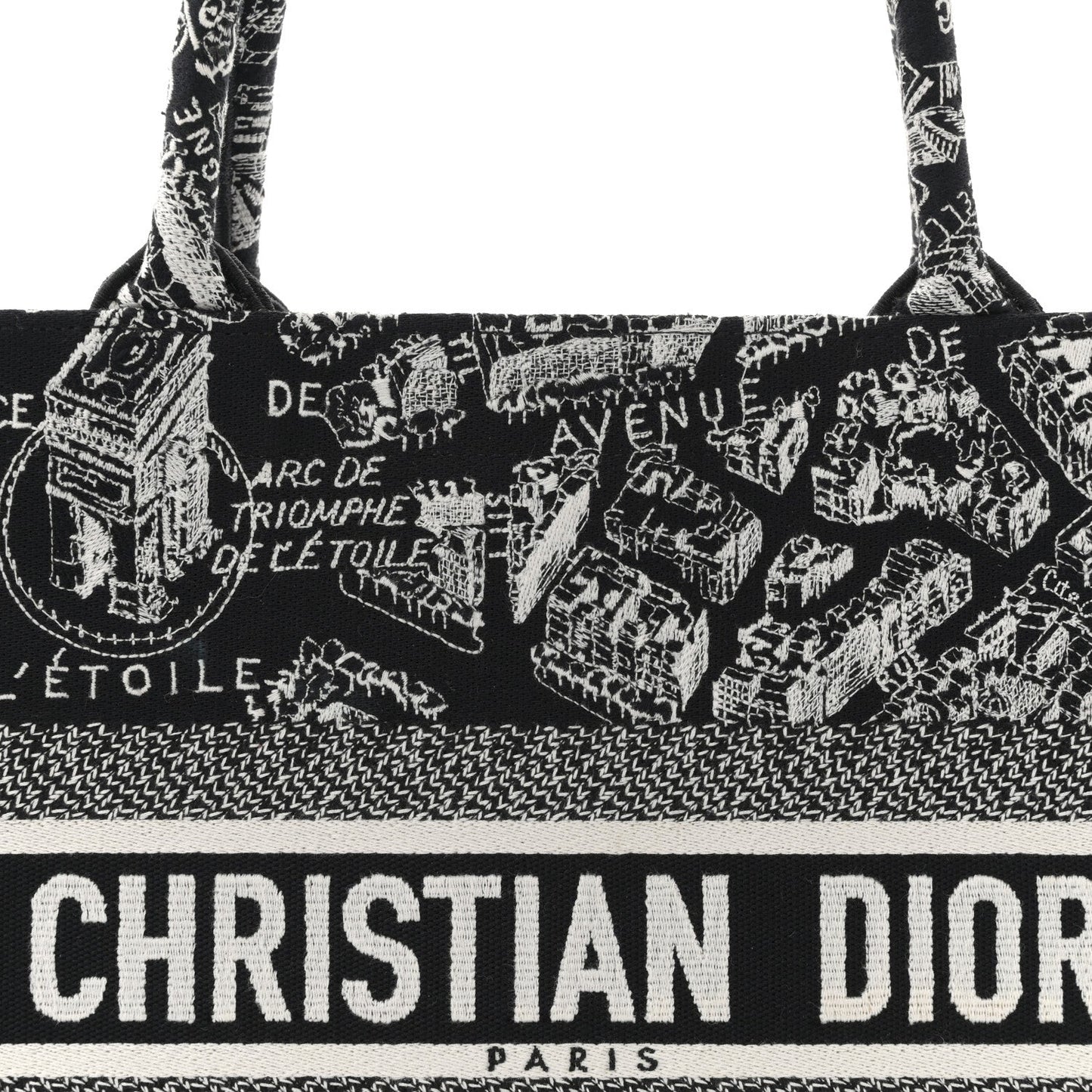 Canvas Embroidered Medium Plan De Paris Book Tote Black White