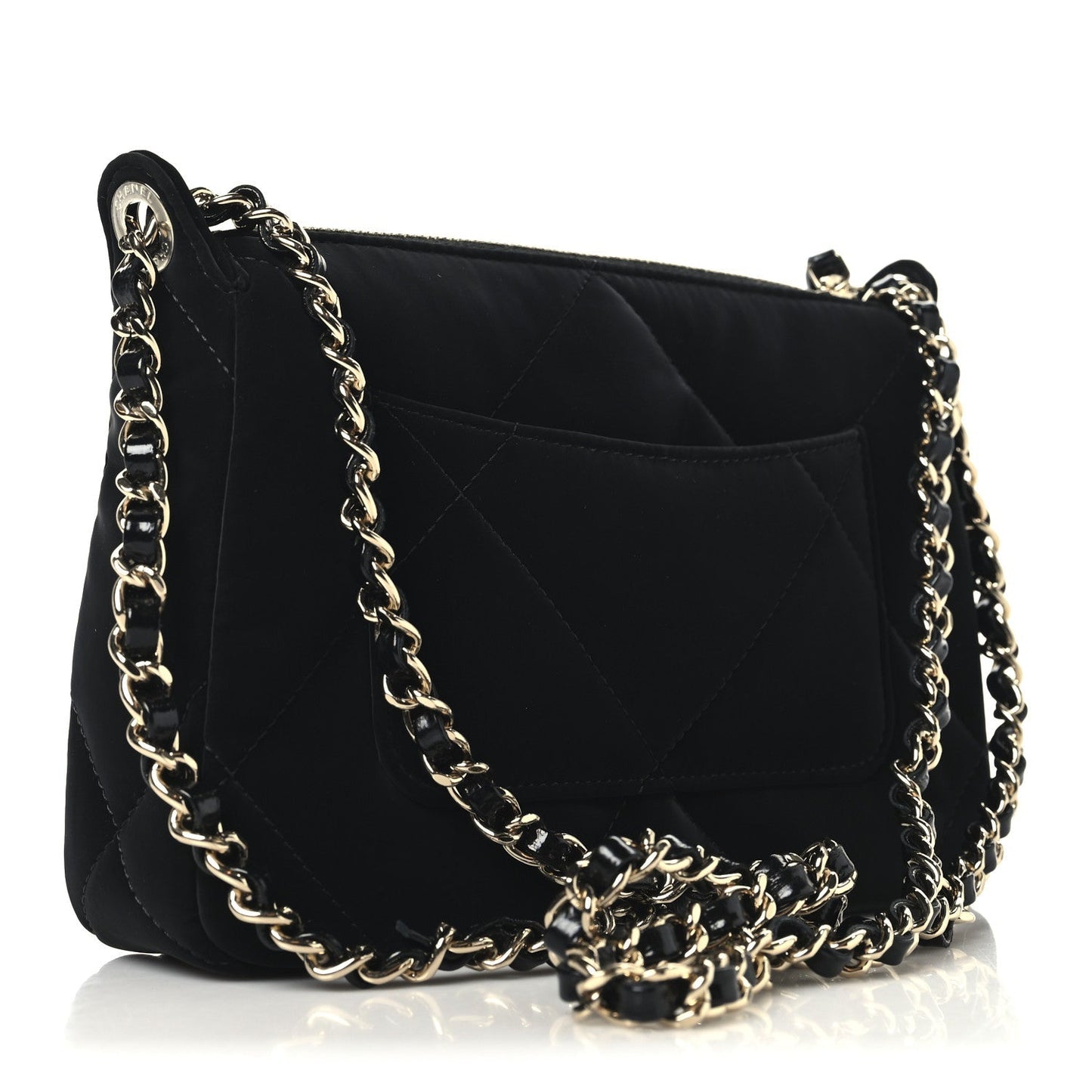 Velvet Effect Nylon Shiny Crumpled Calfskin Quilted Chanel 25 Clutch With Chain Black
