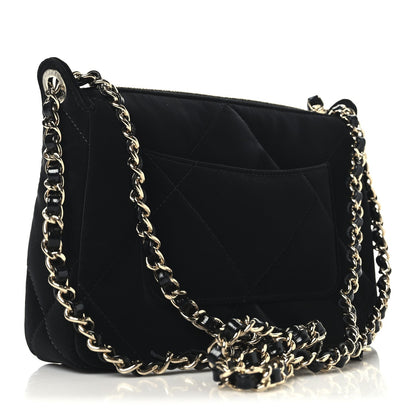 Velvet Effect Nylon Shiny Crumpled Calfskin Quilted Chanel 25 Clutch With Chain Black