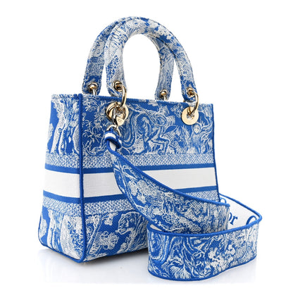 Canvas Toile De Jouy Reverse Embroidered Medium Lady D-Lite Fluorescent Blue