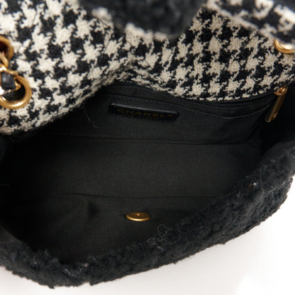 Shearling Sheepskin Tweed Quilted Single Flap Black
