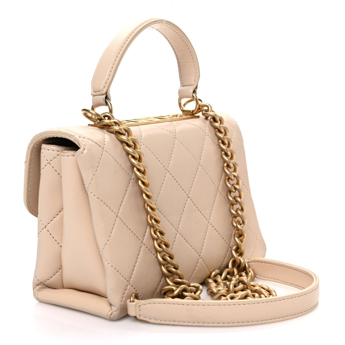 Lambskin Quilted Small Trendy Spirit Top Handle Bag Beige