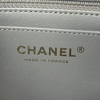 Lambskin Chevron Quilted Mini Rectangular Flap Grey