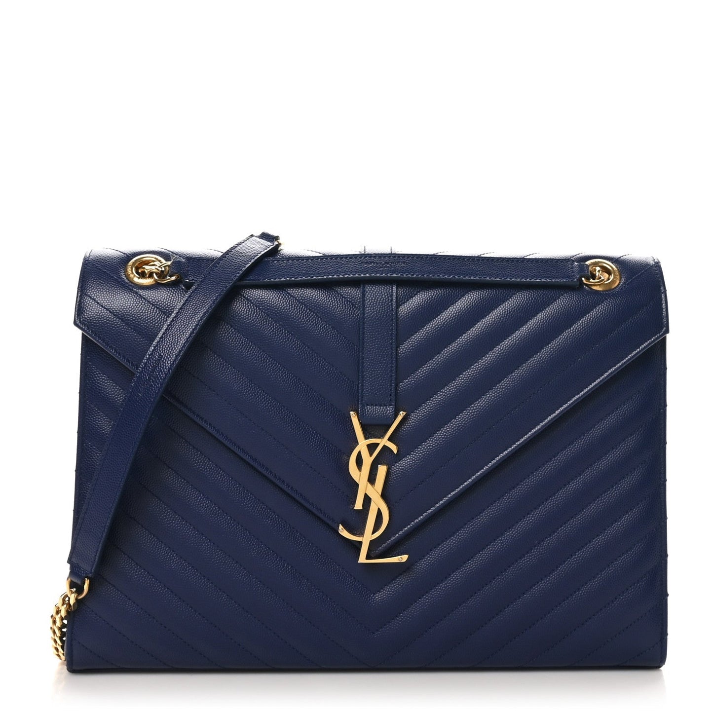 Grain De Poudre Matelasse Chevron Large Monogram Satchel Navy Blue
