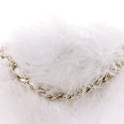 Lambskin Fur Quilted Round Clutch With Chain Ivory