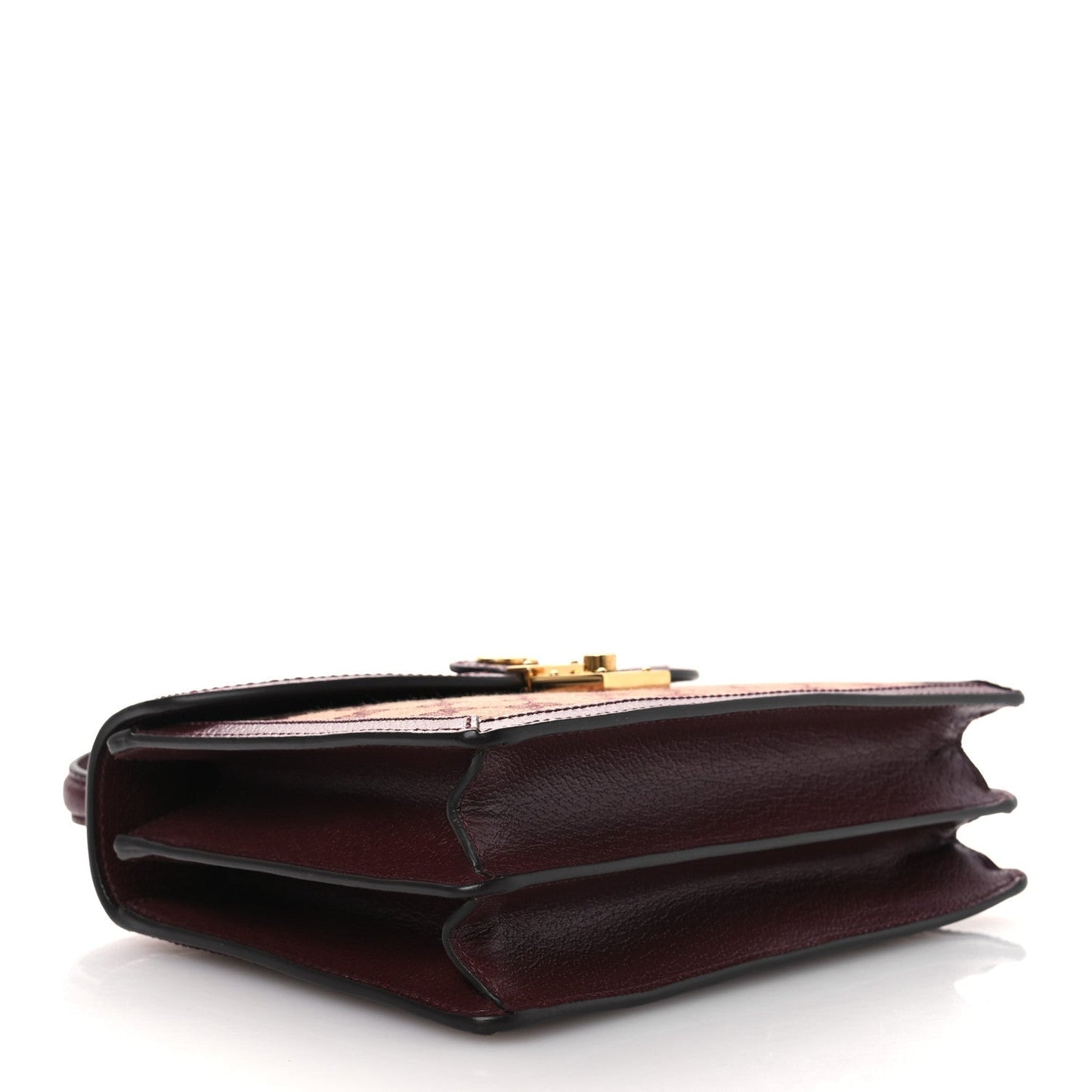 GG Supreme Monogram Textured Dollar Calfskin Web Small Ophidia Padlock Top Handle Bag Bordeaux