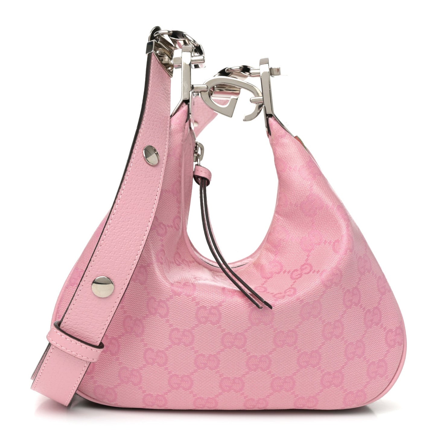 GG Crystal Coated Canvas Monogram Web Small Attache Shoulder Bag Pink