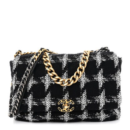 Tweed Quilted Maxi Chanel 19 Flap Black White