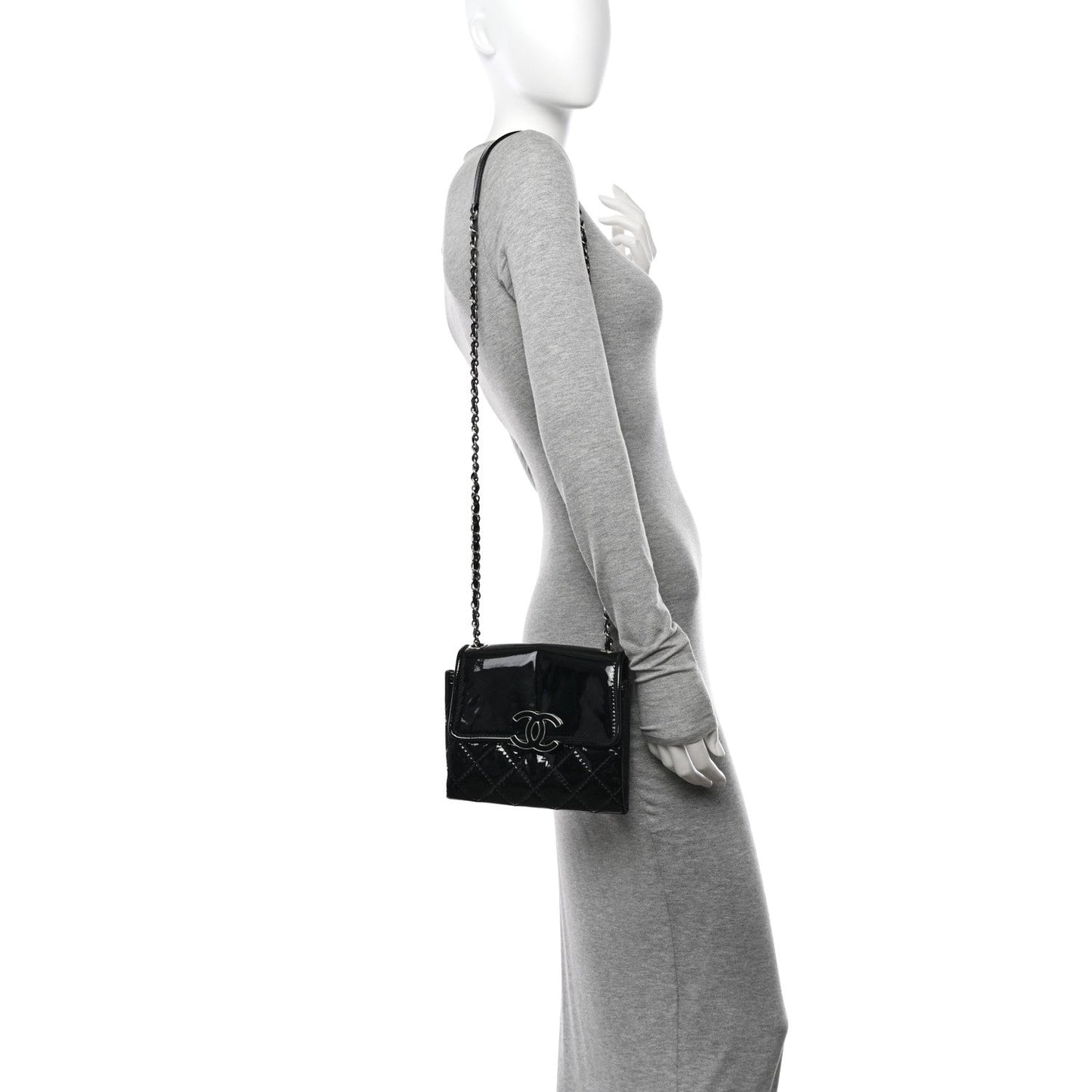 Patent Quilted Hamptons Flap Bag Black