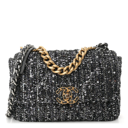 Tweed Sequin Quilted Medium Chanel 19 Flap Black Multicolor