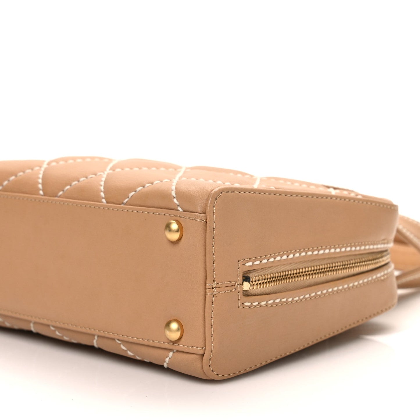 Calfskin Wild Stitch Small Vertical Top Handle Bag Beige