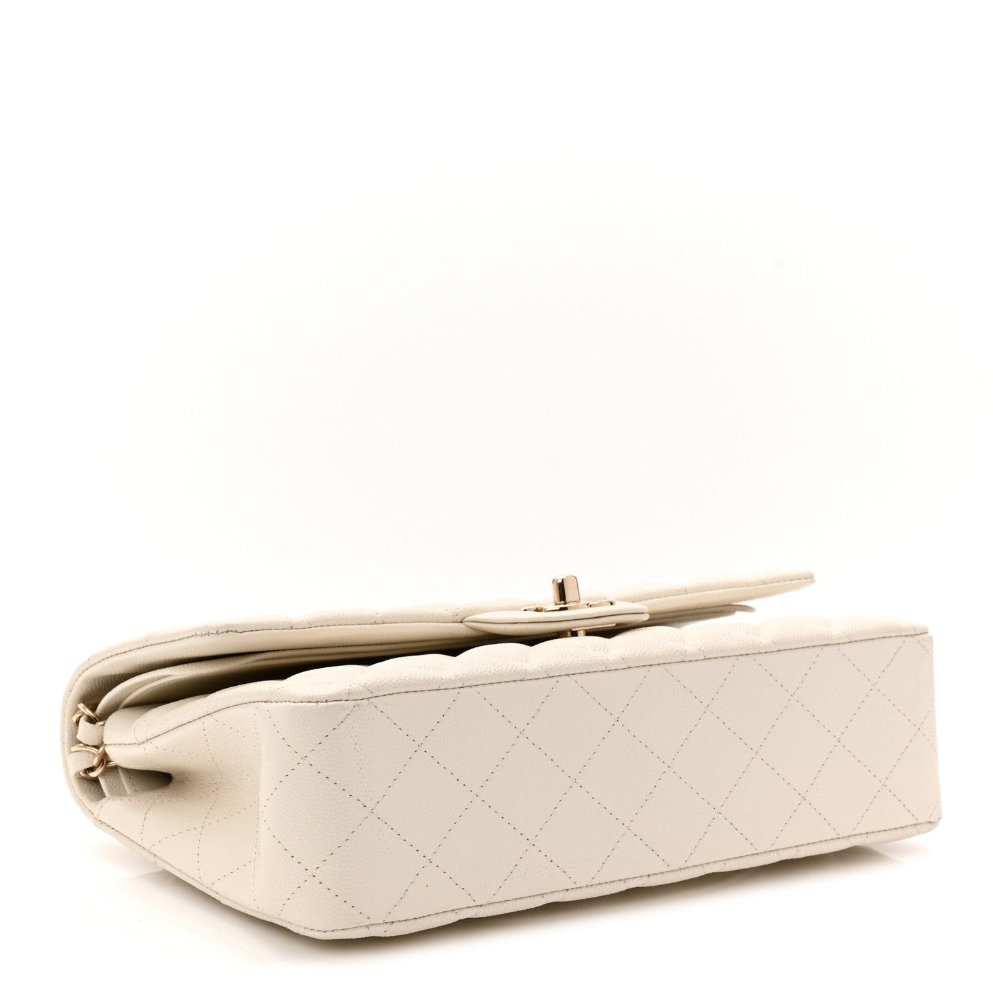 Caviar Quilted Medium Double Flap White