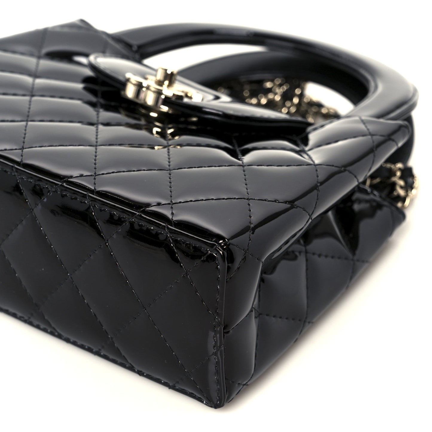 Mirror Calfskin Quilted Nano Kelly Shopper Black