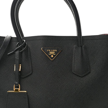 Saffiano Cuir Medium Double Bag Black Fuoco